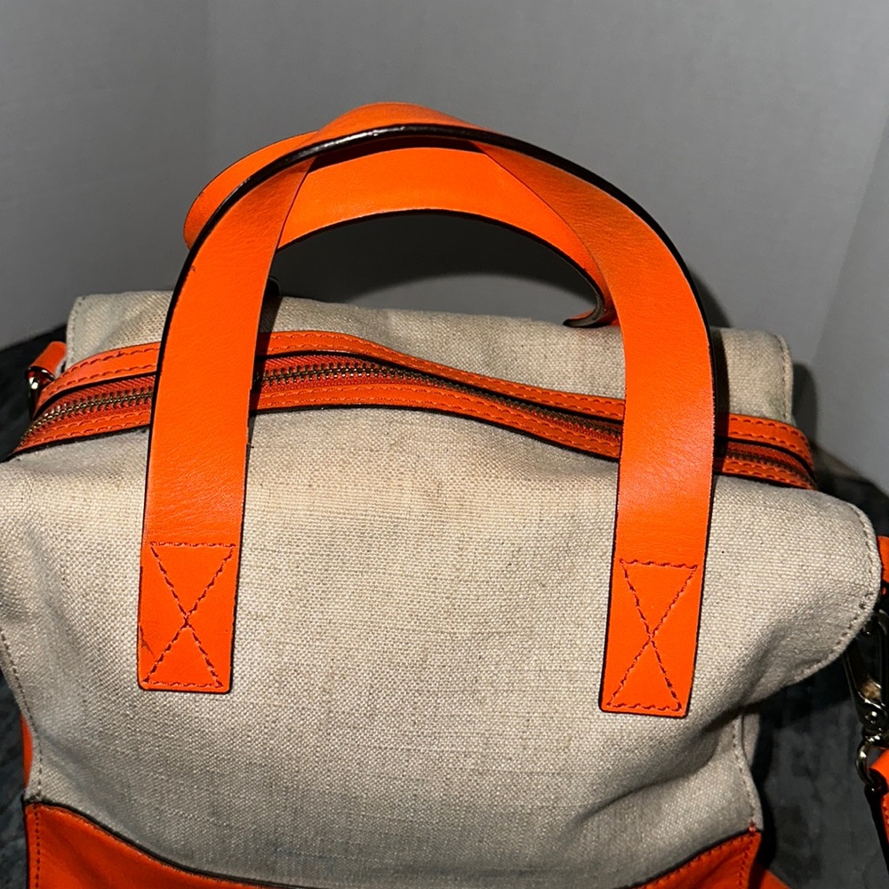 Kate Spade Tan Canvas Orange Carrot Leather Trim Strap Crossbody Shoulder Bag - Picture 3 of 15